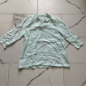 eileen fisher organic irish linen top 3/4 sleeve size medium mint color